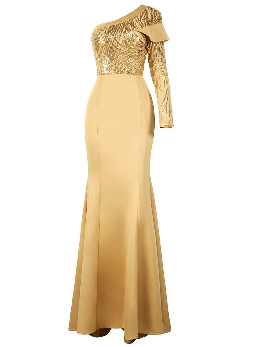 Formal One Shoulder Knit Apricot Dress XJ1548