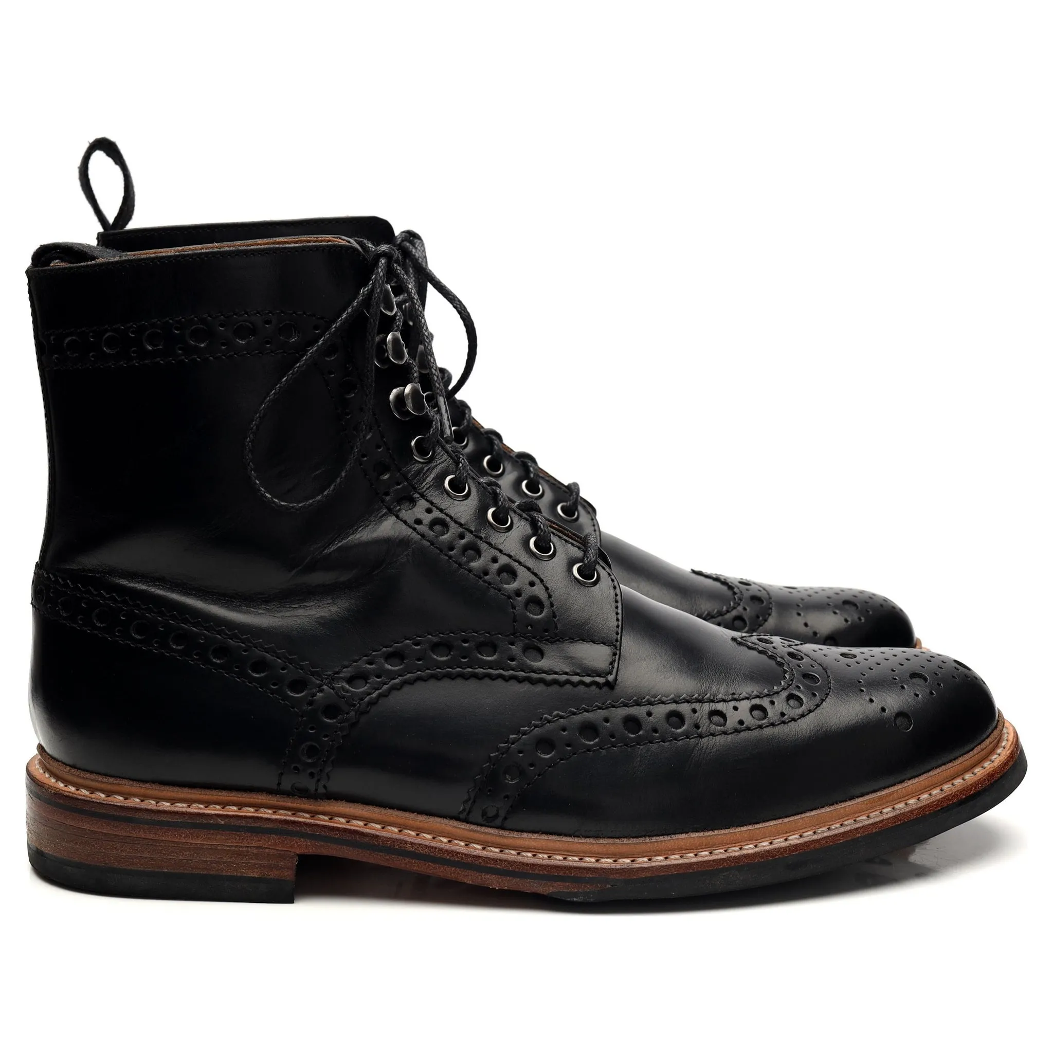 'Fred' Black Leather Brogue Boots UK 10 G