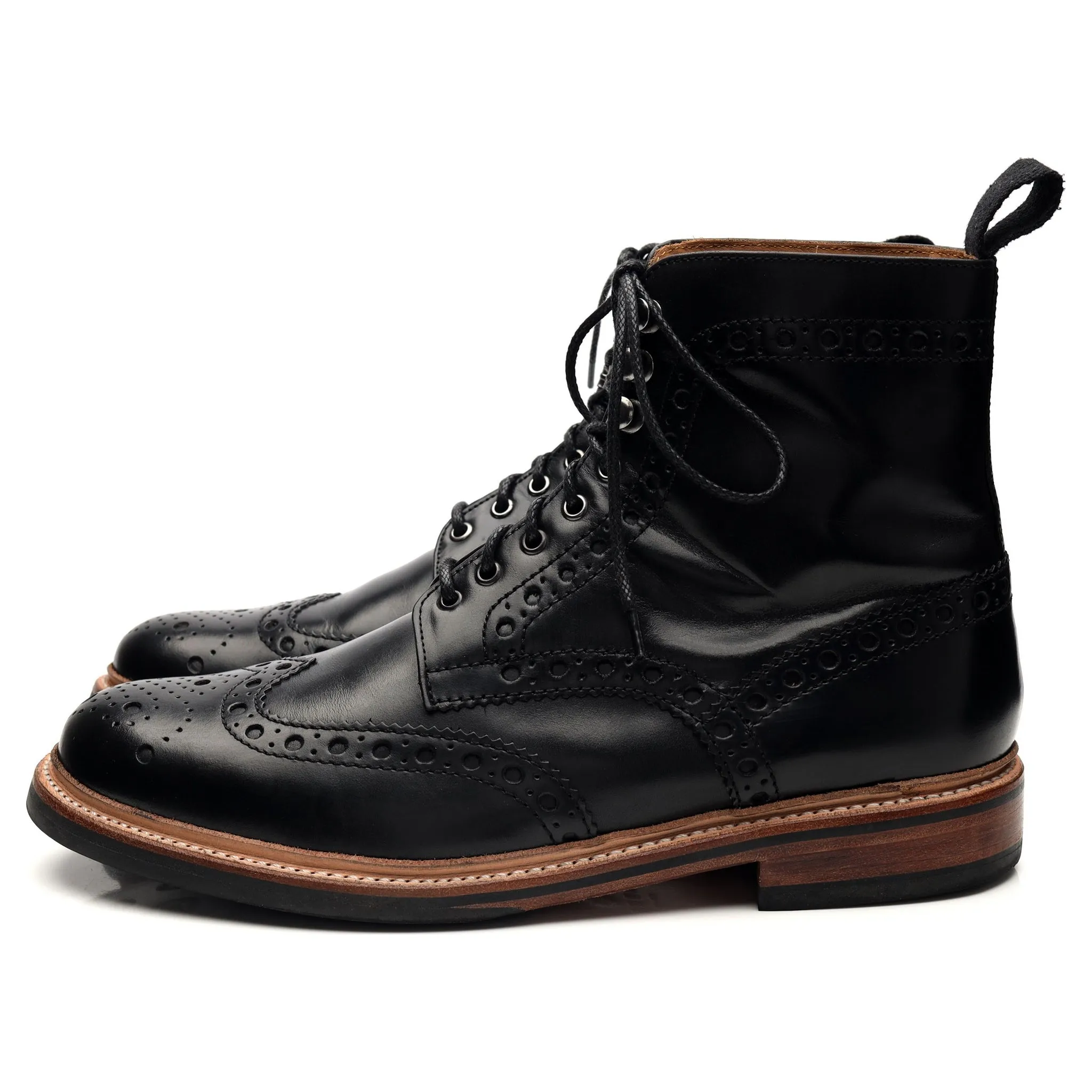 'Fred' Black Leather Brogue Boots UK 10 G