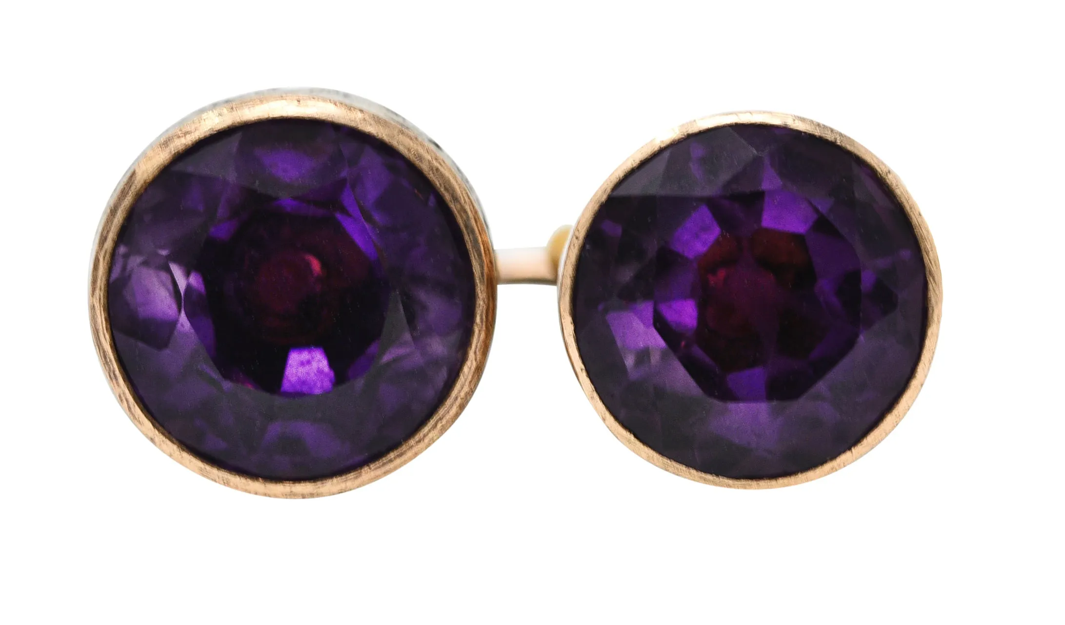French Georgian Amethyst Diamond Silver-Topped 18 Karat Yellow Gold Slide Lariat Antique Chain Bracelet