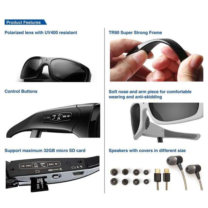 Gizmo HD Glasses with Bluetooth Sunglasses Polarized Lens Cam