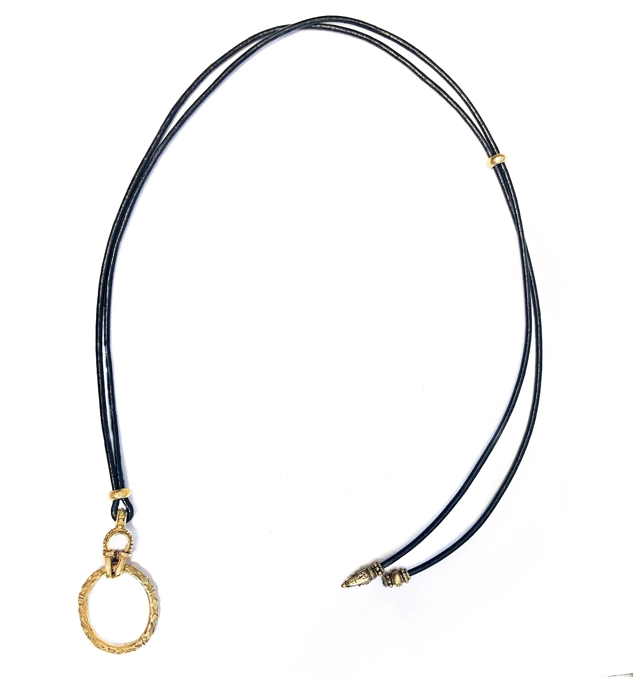 Gold Hooked Eyering Necklace On Leather