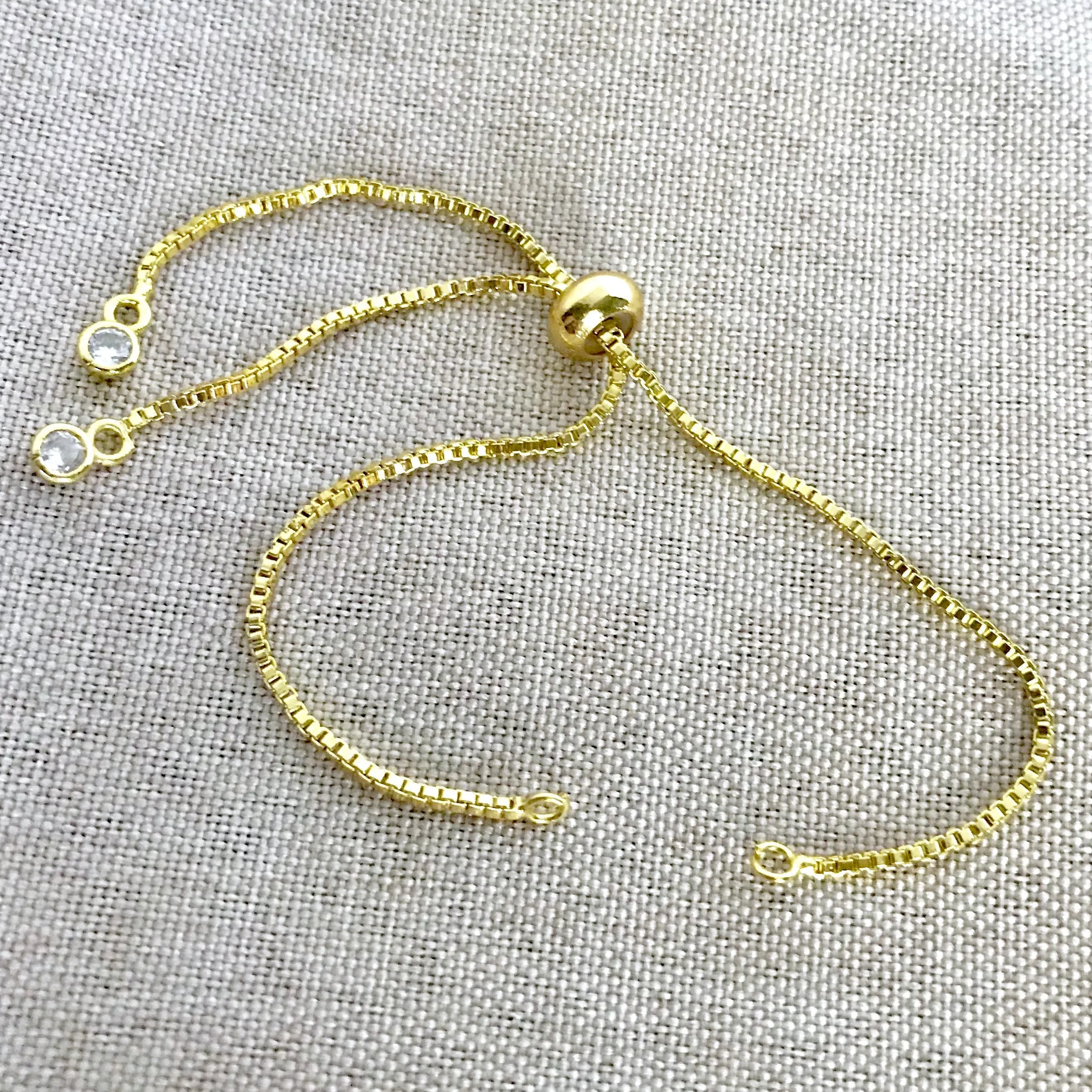 Gold Plated Box Chain - Dainty Fine - Adjustable 5 to 9 Inches - with Open Loops - Adjustable Box Chain Bracelet - Gold Plated