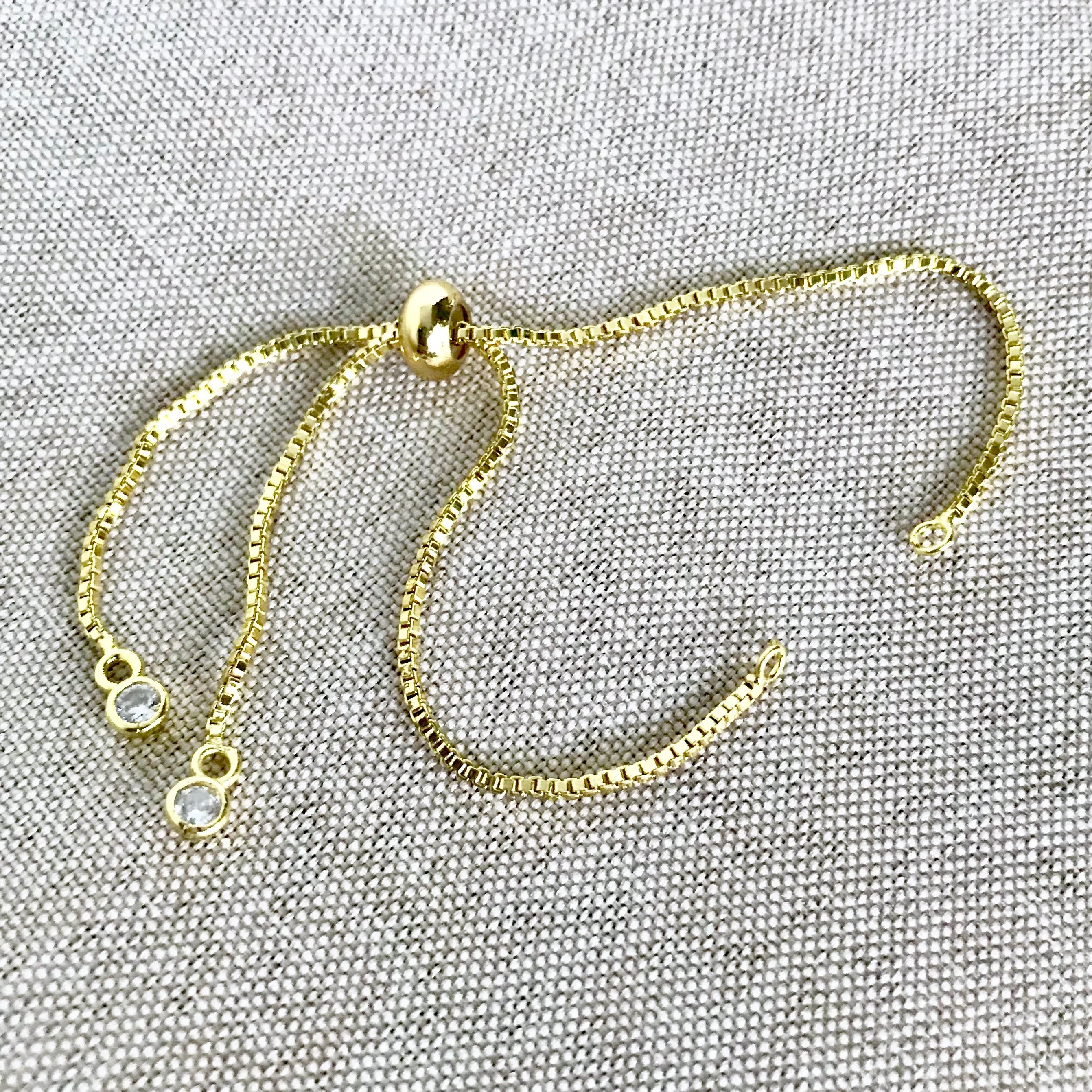 Gold Plated Box Chain - Dainty Fine - Adjustable 5 to 9 Inches - with Open Loops - Adjustable Box Chain Bracelet - Gold Plated