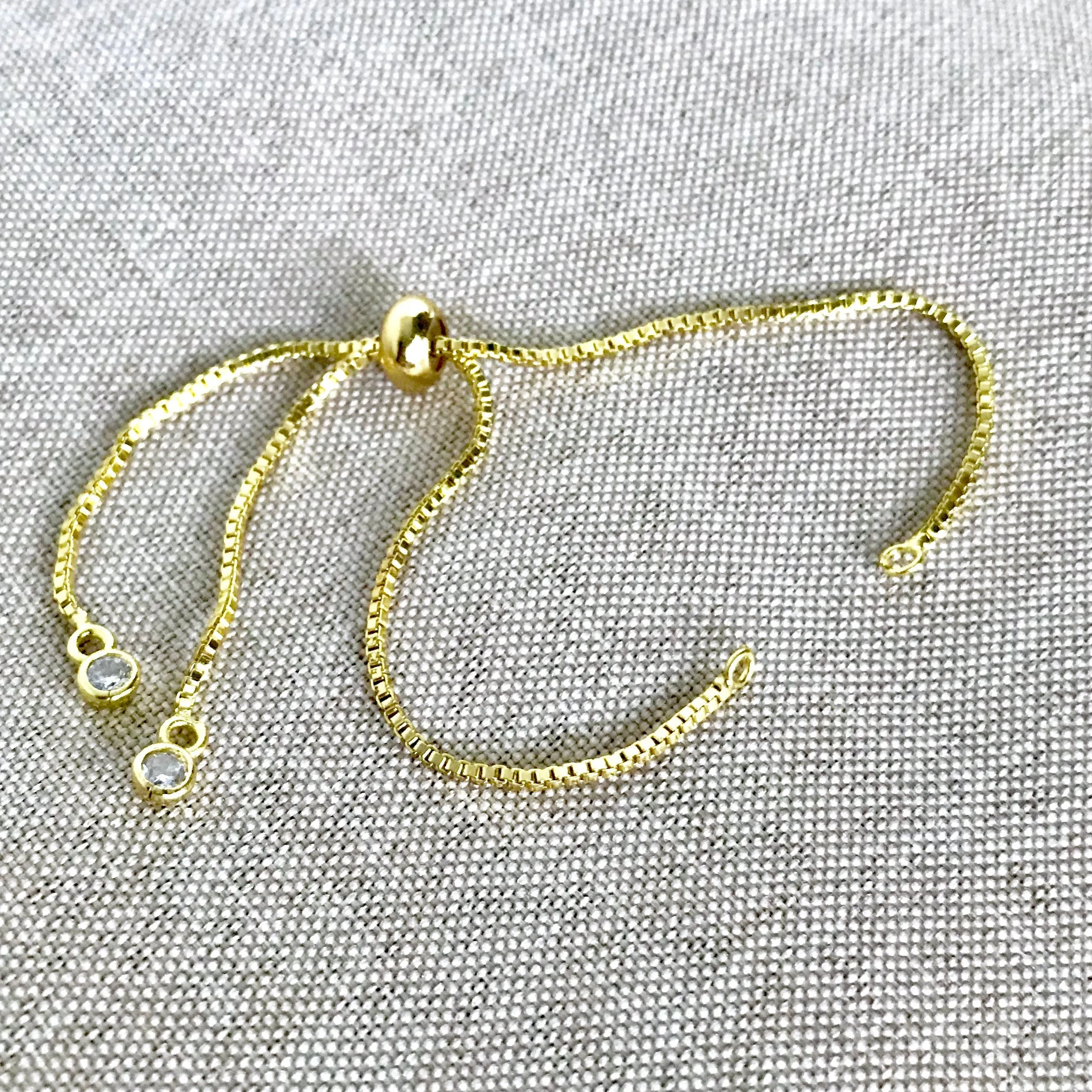 Gold Plated Box Chain - Dainty Fine - Adjustable 5 to 9 Inches - with Open Loops - Adjustable Box Chain Bracelet - Gold Plated