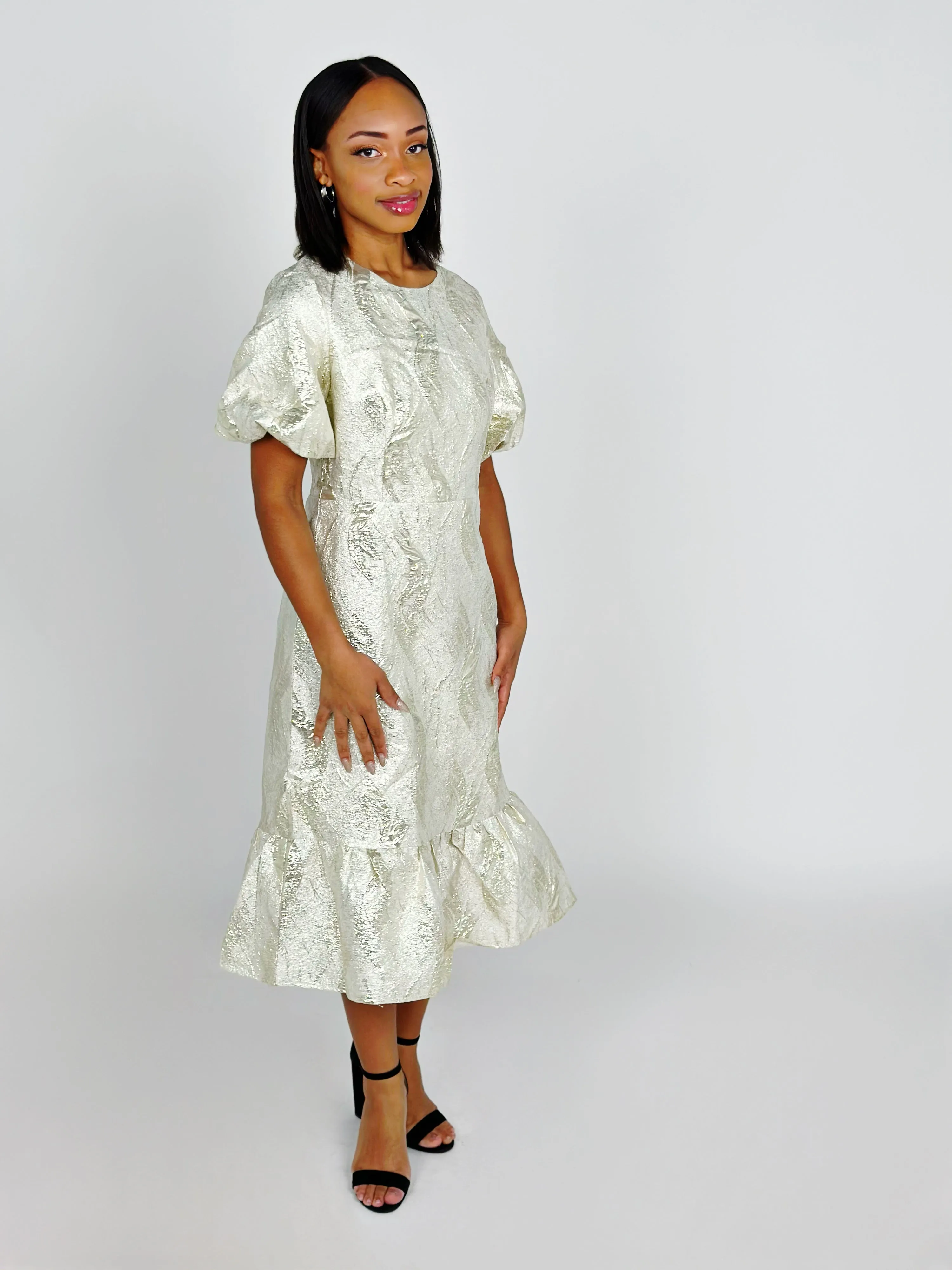 Gold Textured Midi Dress