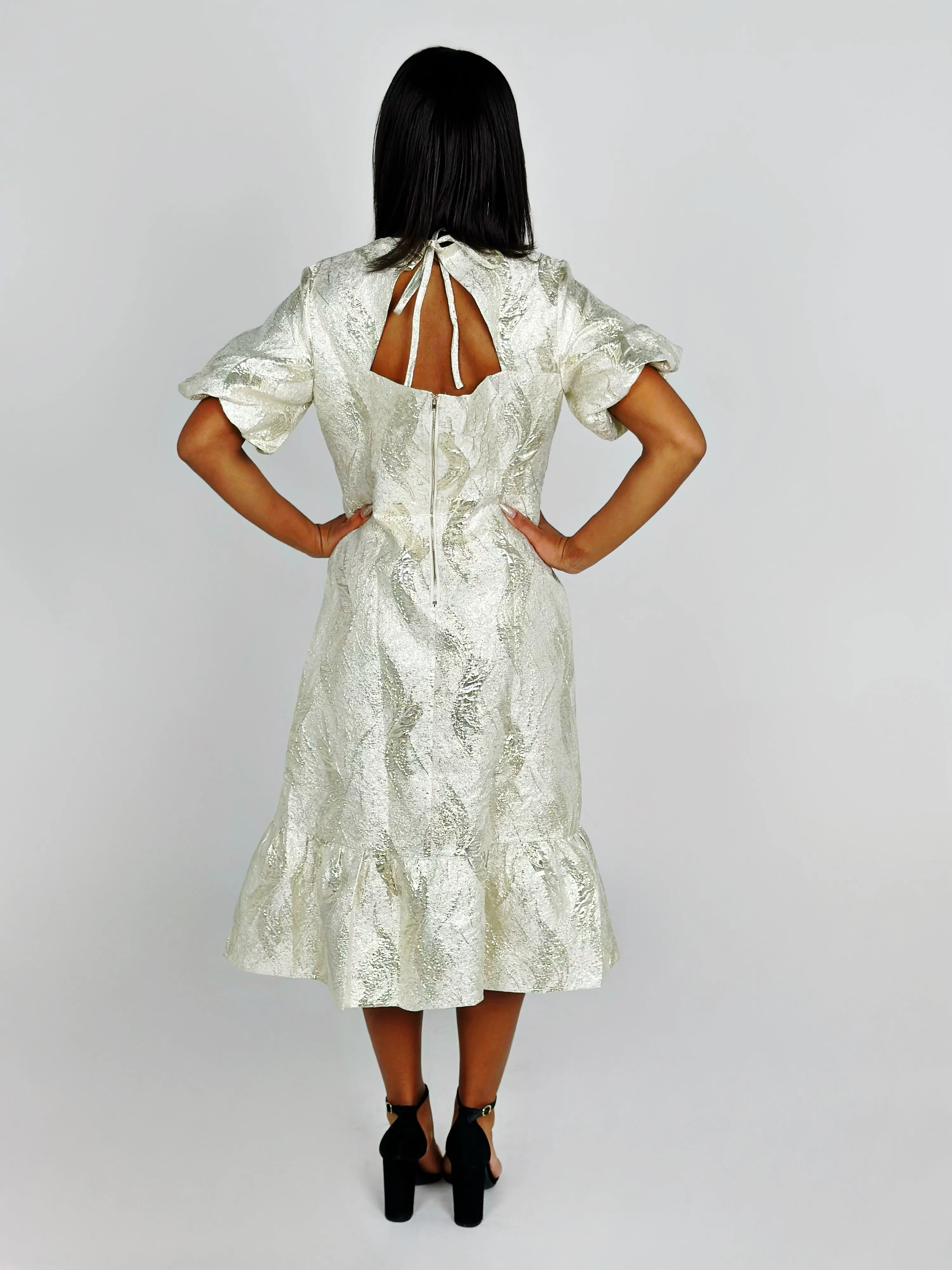 Gold Textured Midi Dress