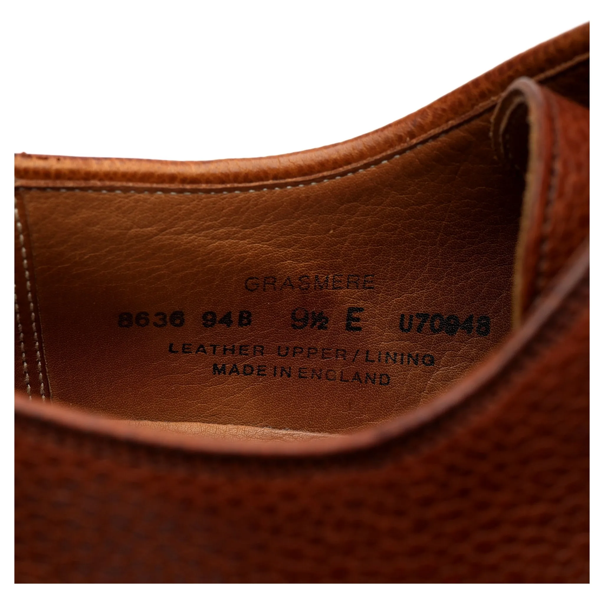 'Grasmere' Tan Brown Grain Leather Derby UK 9.5 E
