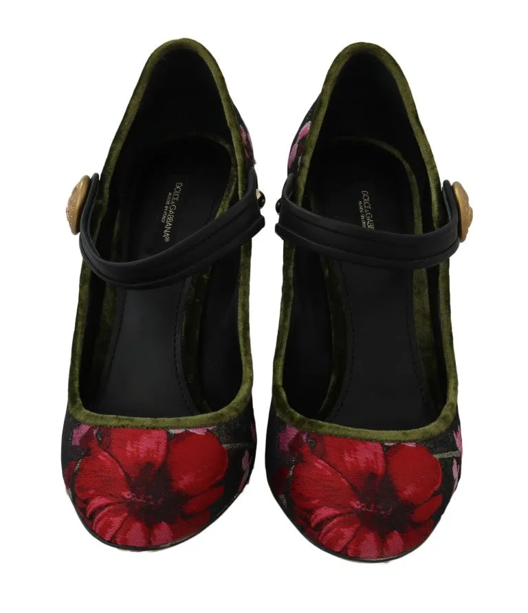 Green Jacquard Crystal Mary Janes Shoes