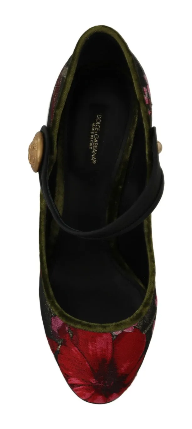 Green Jacquard Crystal Mary Janes Shoes