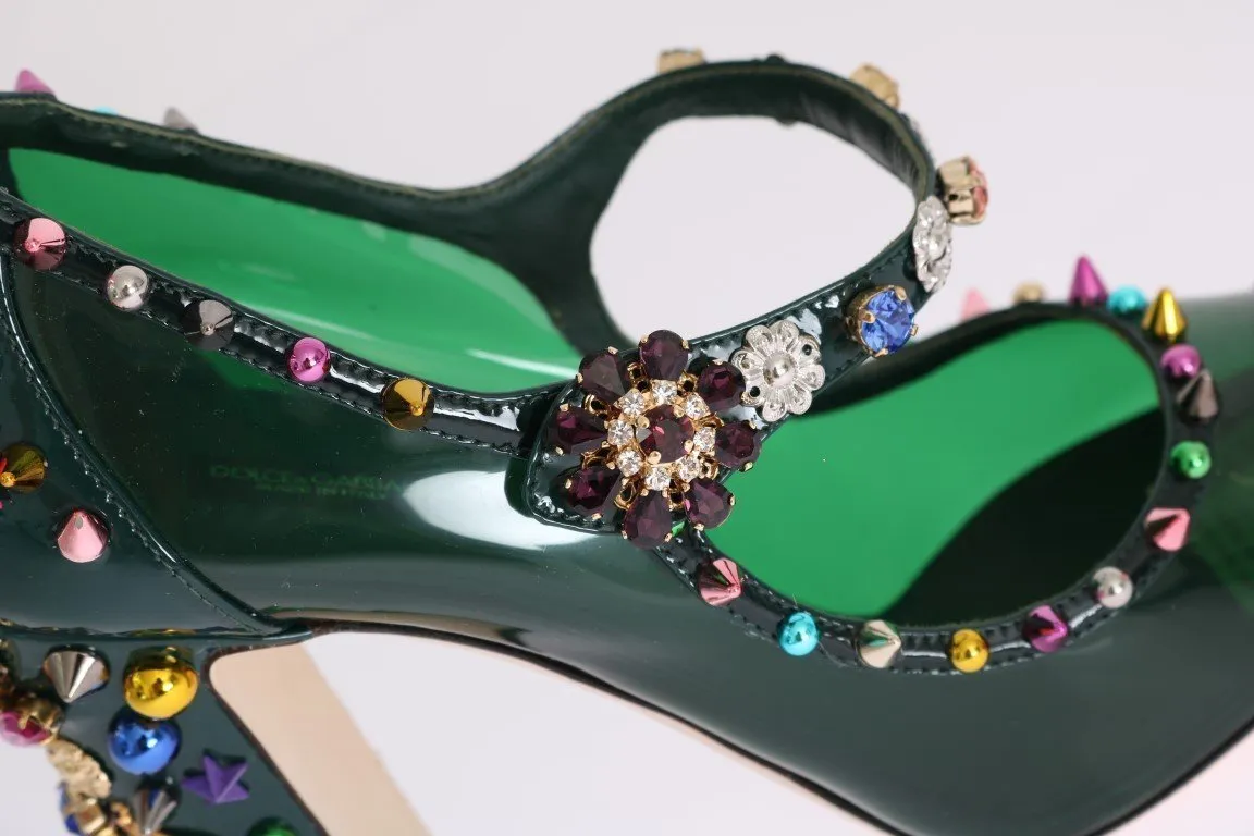 Green Transparent Crystal Studded Shoes