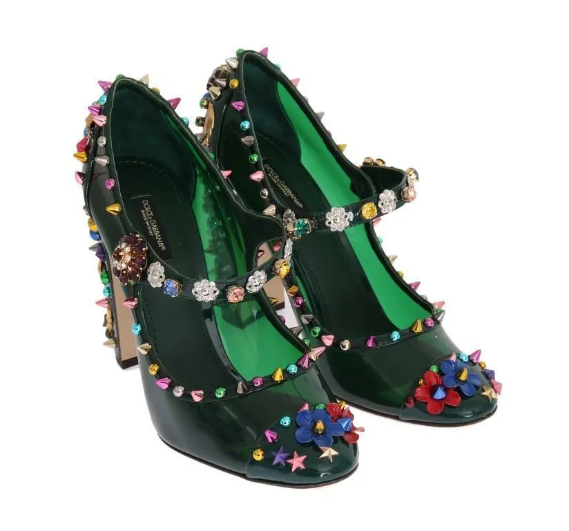 Green Transparent Crystal Studded Shoes