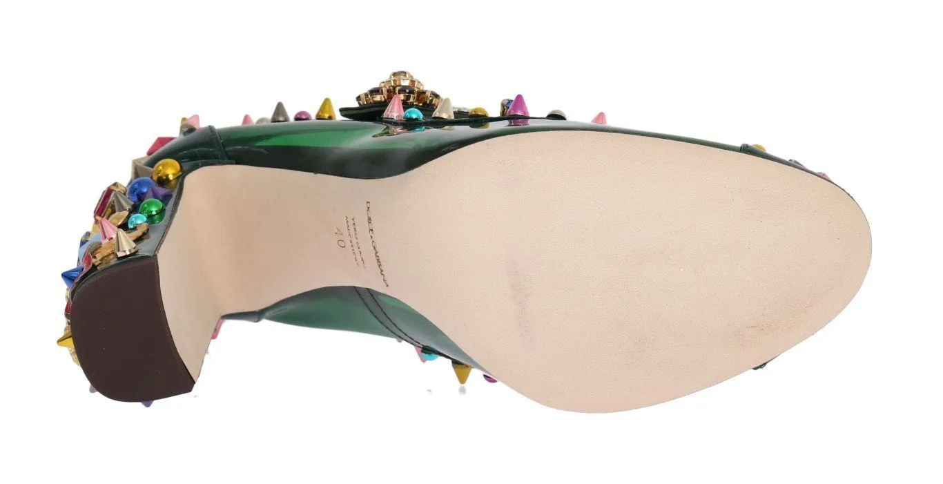 Green Transparent Crystal Studded Shoes