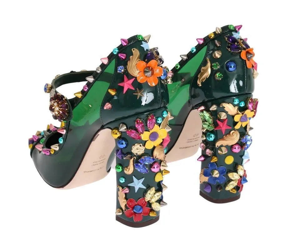 Green Transparent Crystal Studded Shoes