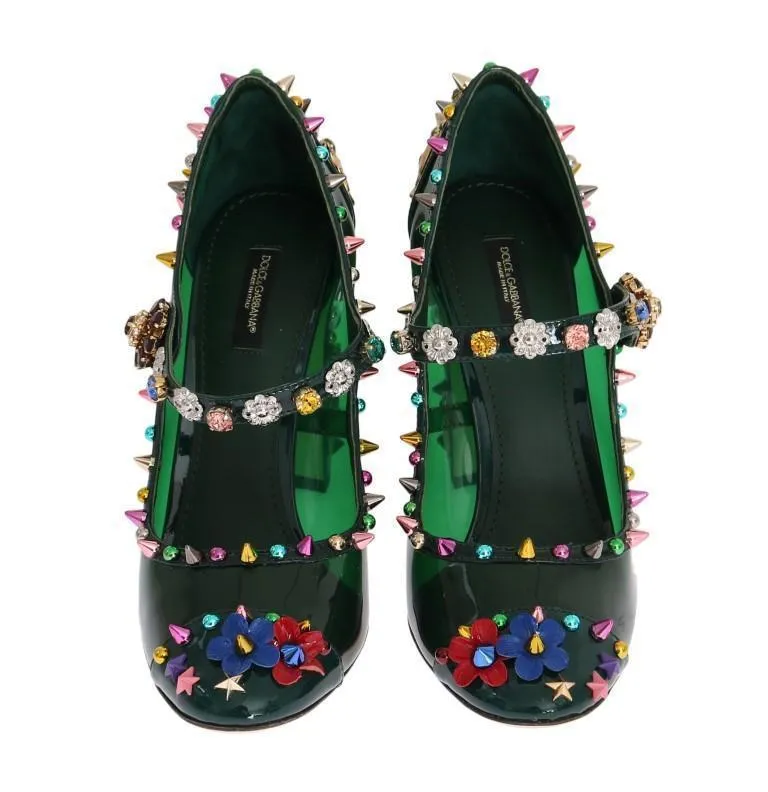 Green Transparent Crystal Studded Shoes
