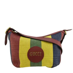 GUCCI Baiadera Stripe Script Logo Half Moon Canvas Shoulder Bag Multicolor 626422