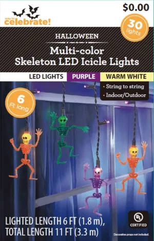Halloween 30-Count Indoor/Outdoor Multicolor Skeleton LED Icicle Lights