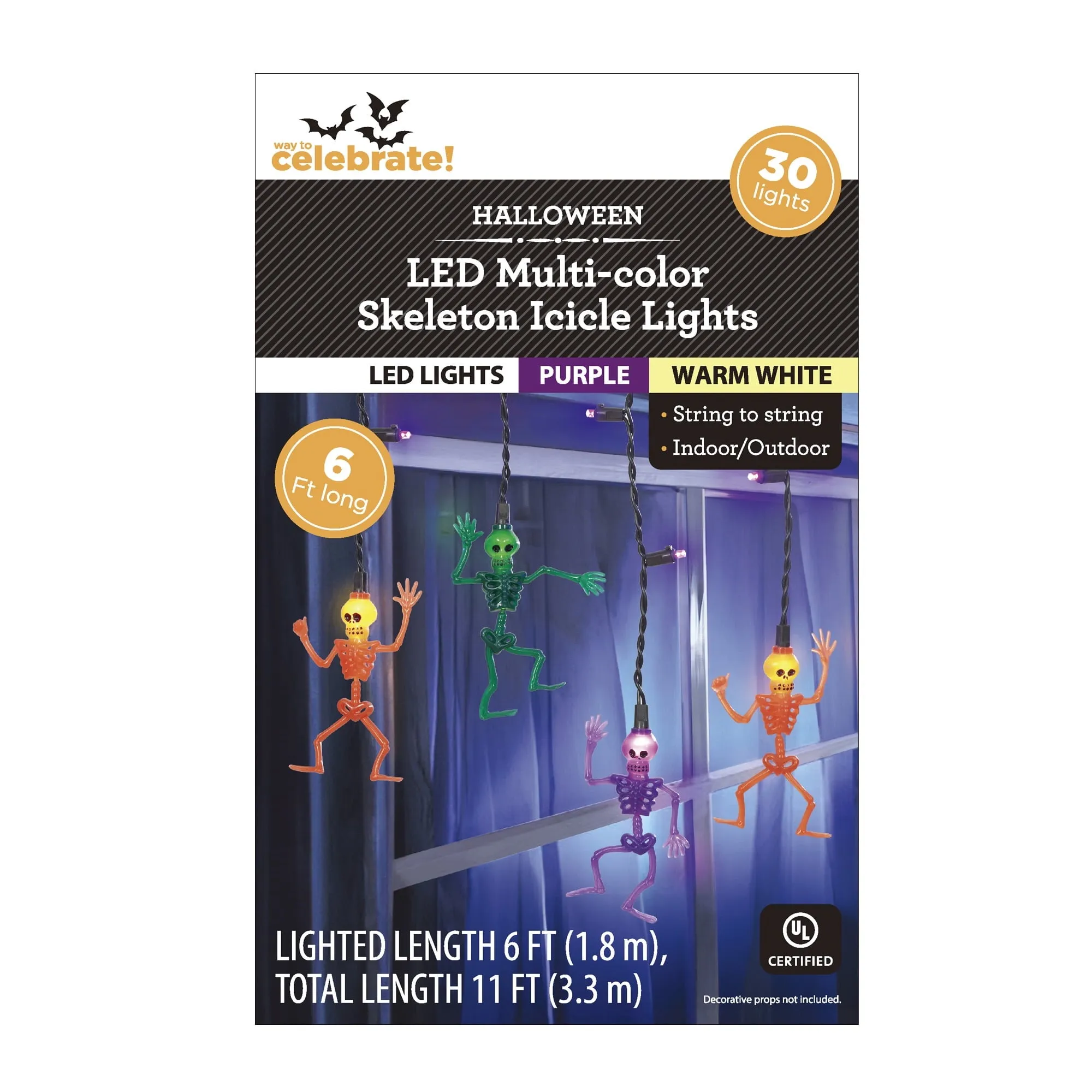 Halloween 30-Count Indoor/Outdoor Multicolor Skeleton LED Icicle Lights