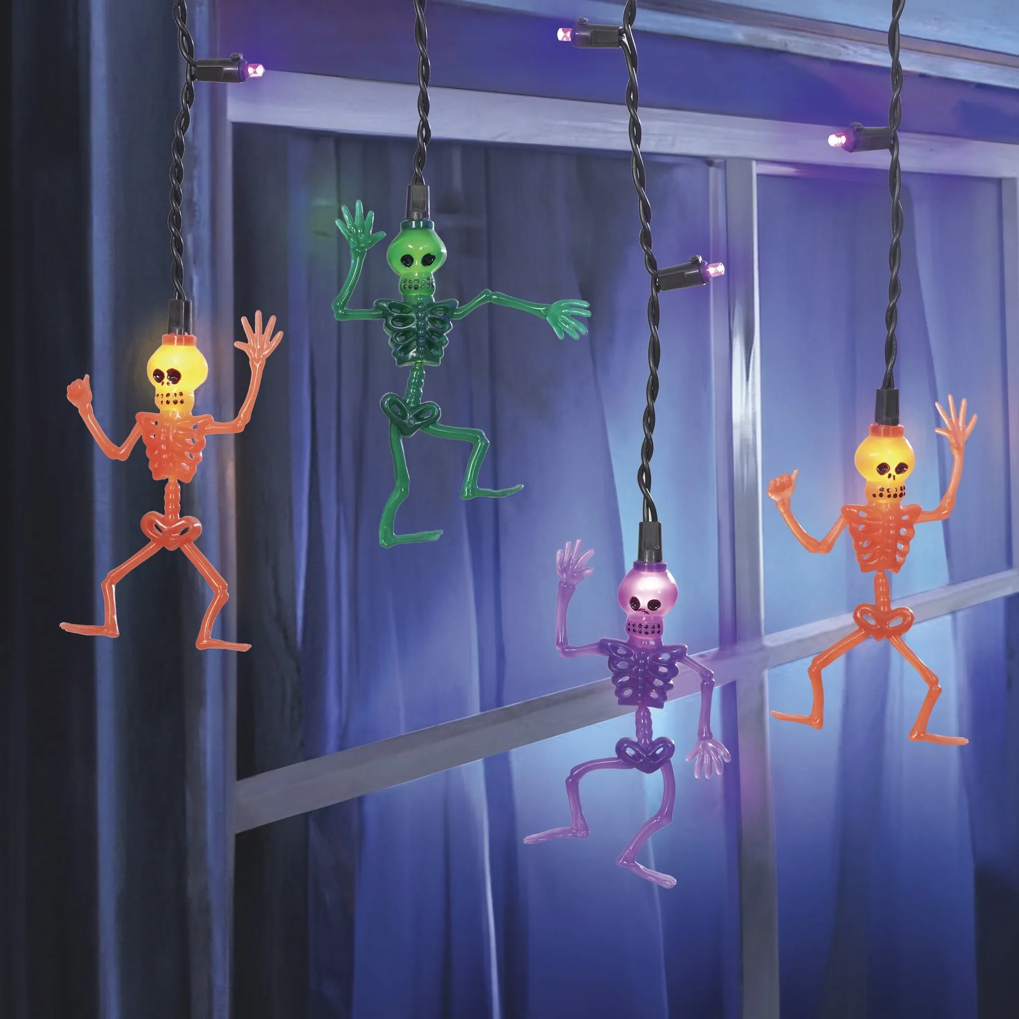 Halloween 30-Count Indoor/Outdoor Multicolor Skeleton LED Icicle Lights