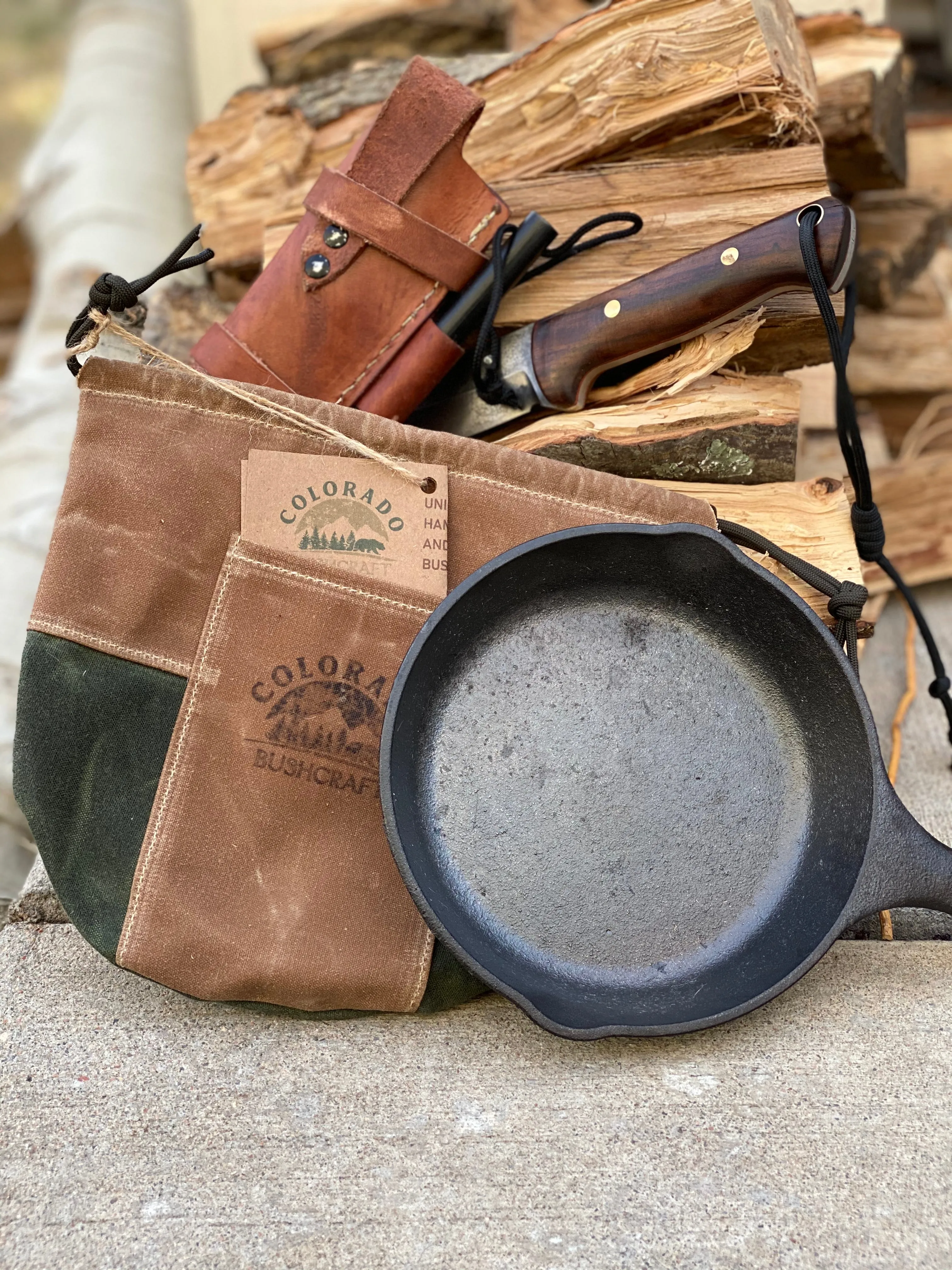 Handmade Waxed Canvas 8" Fry Pan Skillet Cover for Bushcraft Camping Outdoors