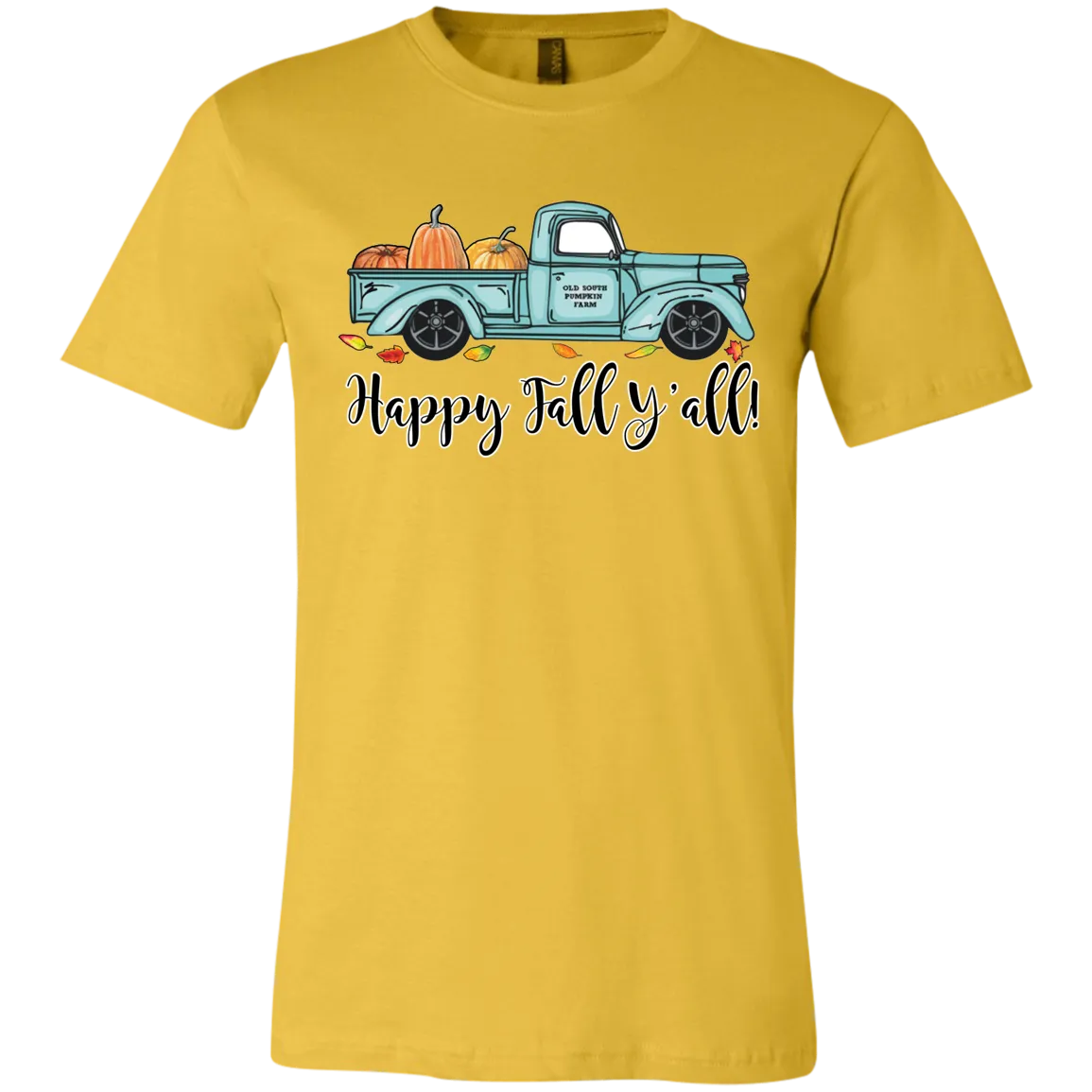 Happy Fall Y’all Pumpkin Farm T-Shirt – Cozy Autumn Truck Design on Bella Canvas
