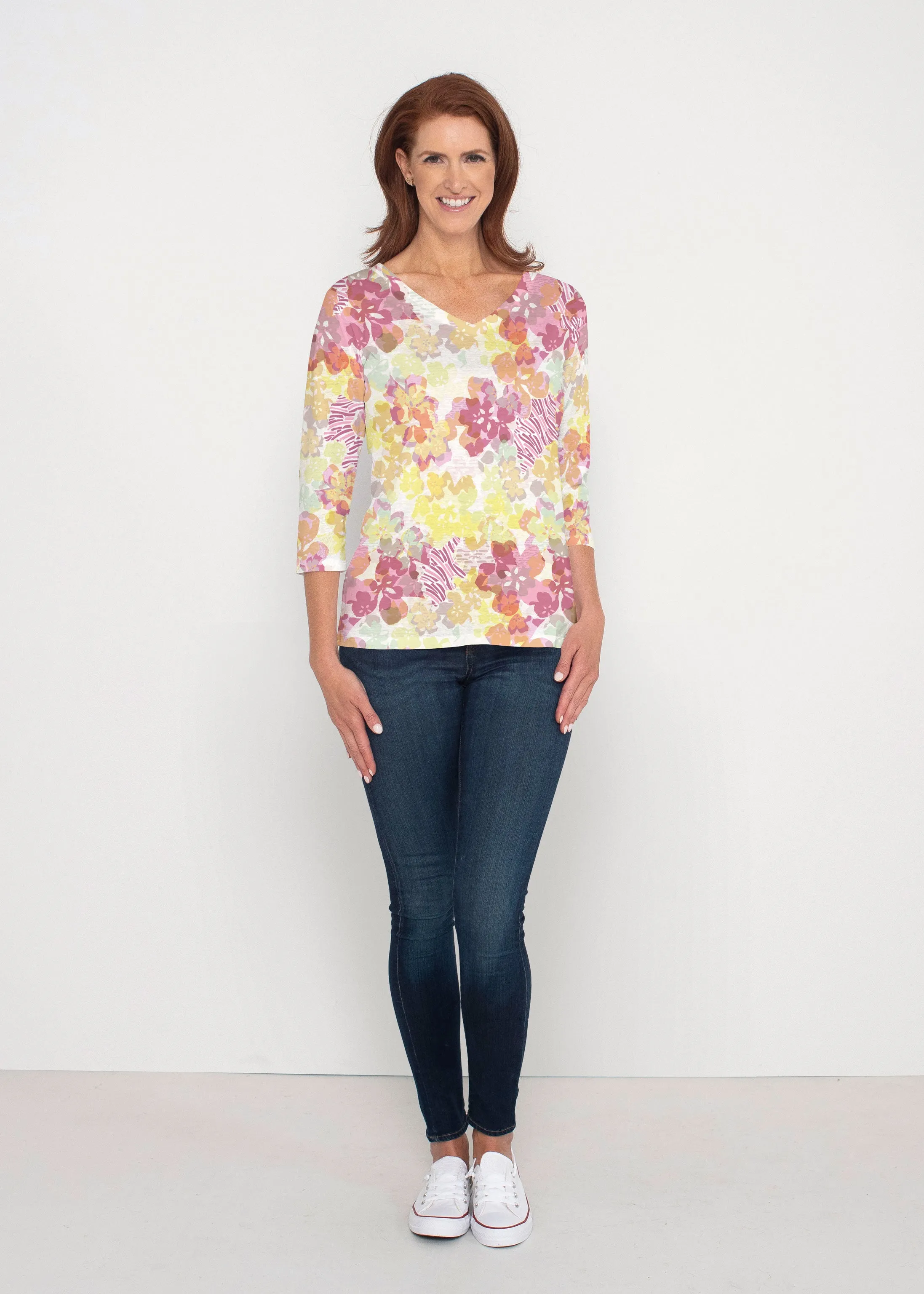 Hollyhocks (8070) ~ Signature 3/4 Sleeve V-Neck Top
