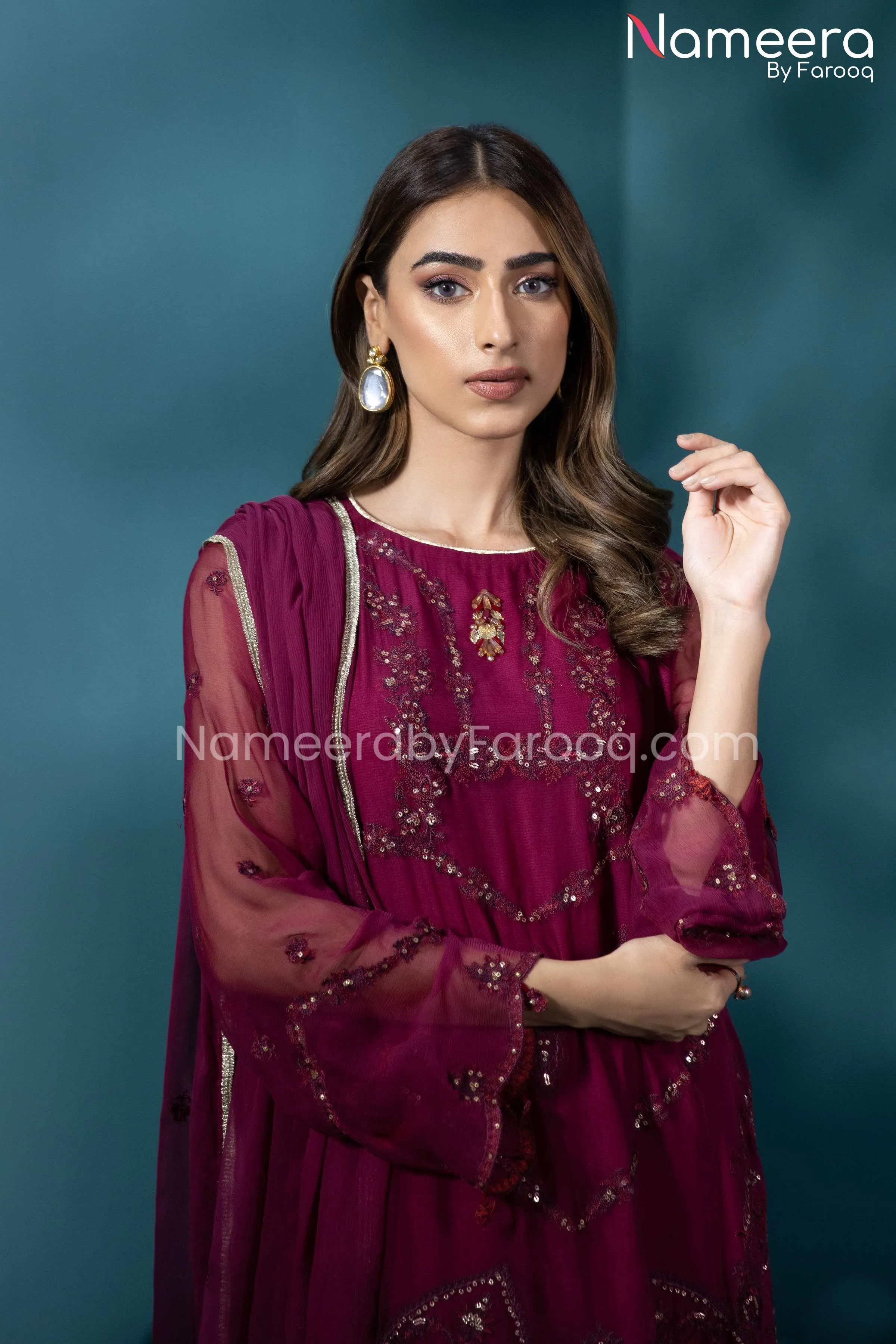 HSY Pakistani Salwar Kameez in Maroon Color 2021 #PF54