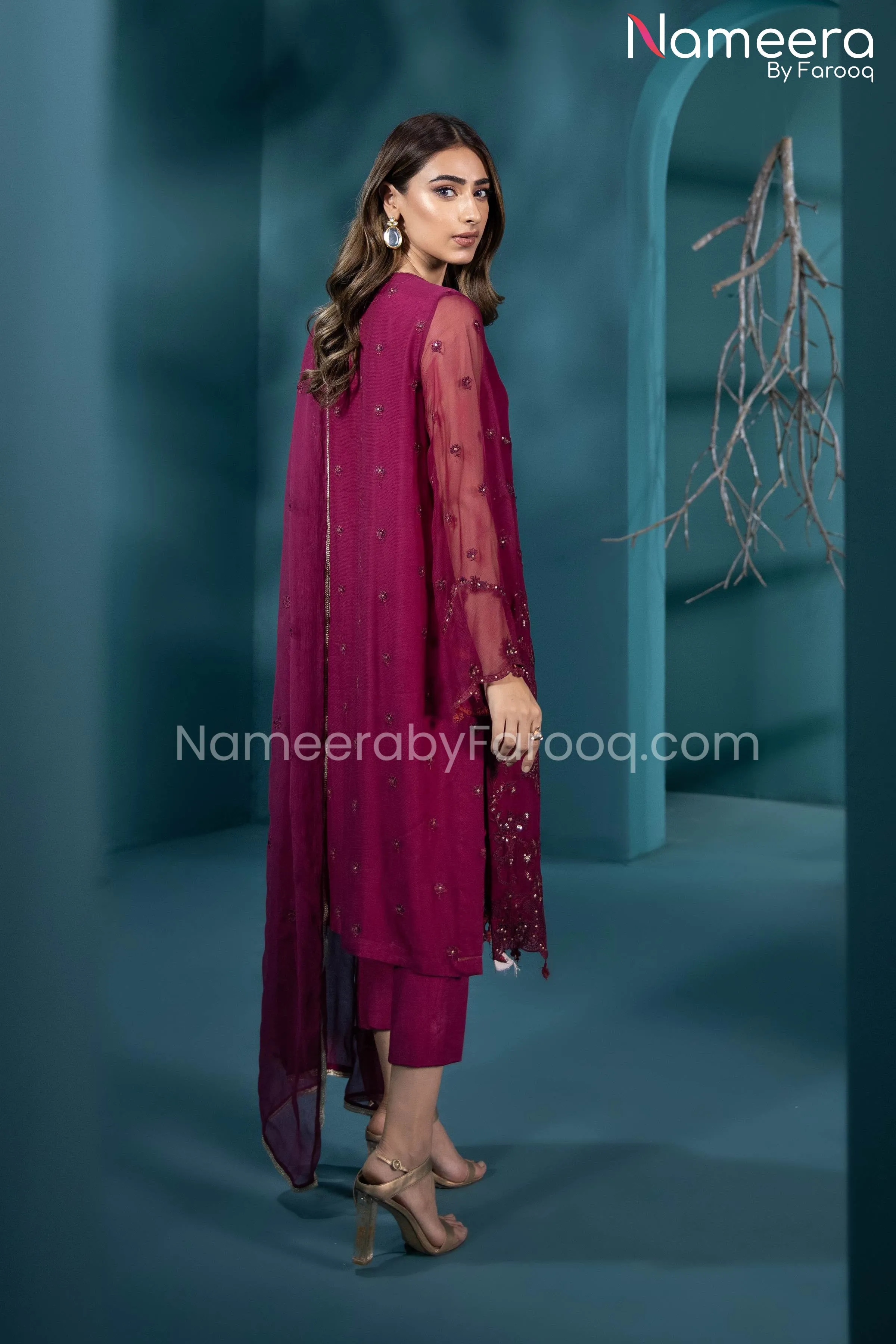 HSY Pakistani Salwar Kameez in Maroon Color 2021 #PF54