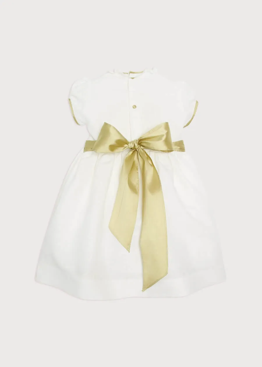 Ivory Hand Smocked Occasion Dress with Green Details (12mths-8yrs)