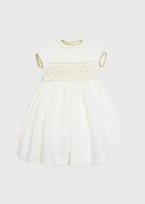 Ivory Hand Smocked Occasion Dress with Green Details (12mths-8yrs)