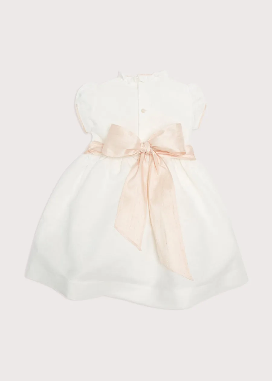 Ivory Hand Smocked Occasion Dress with Pink Details (12mths-8yrs)