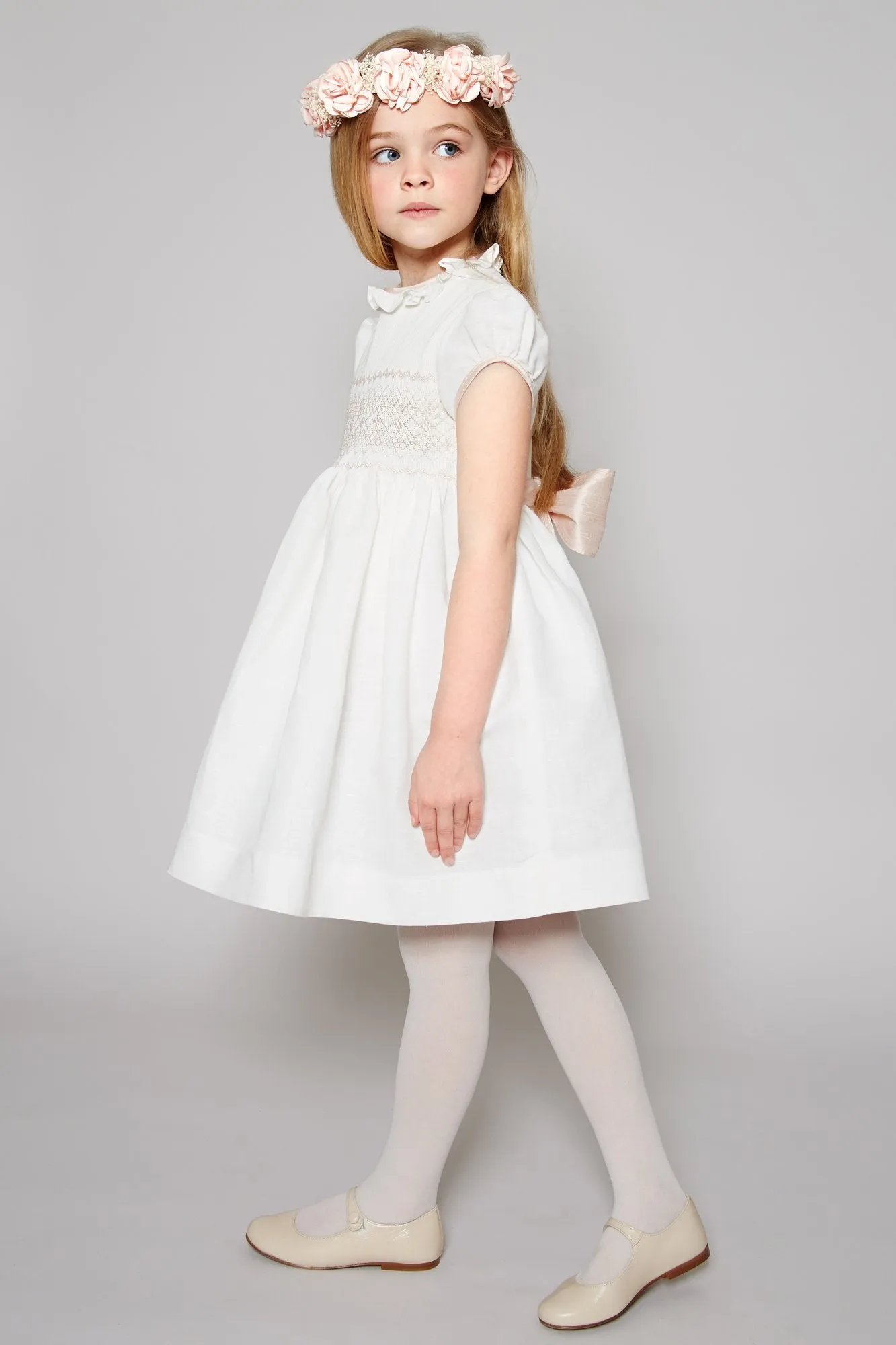 Ivory Hand Smocked Occasion Dress with Pink Details (12mths-8yrs)