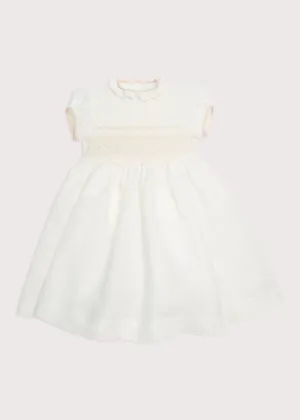 Ivory Hand Smocked Occasion Dress with Pink Details (12mths-8yrs)