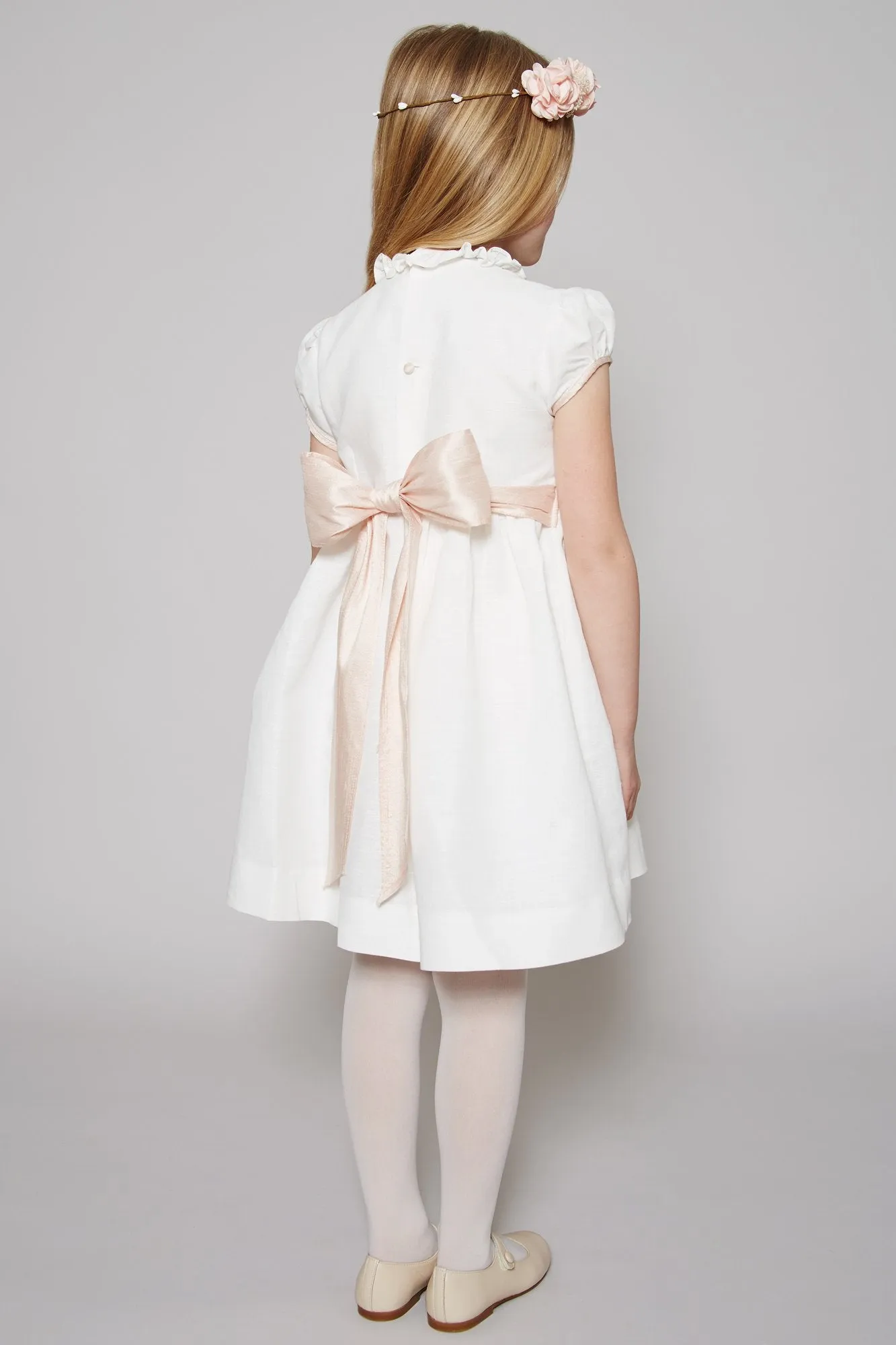 Ivory Hand Smocked Occasion Dress with Pink Details (12mths-8yrs)