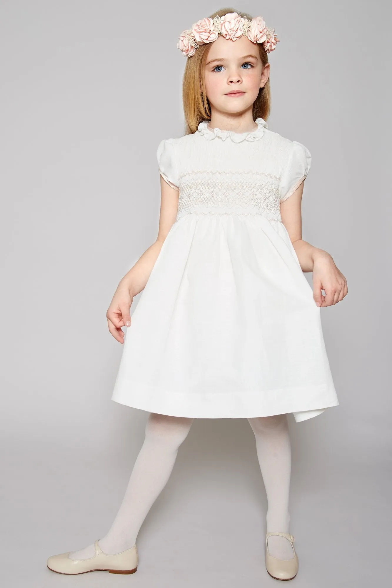 Ivory Hand Smocked Occasion Dress with Pink Details (12mths-8yrs)