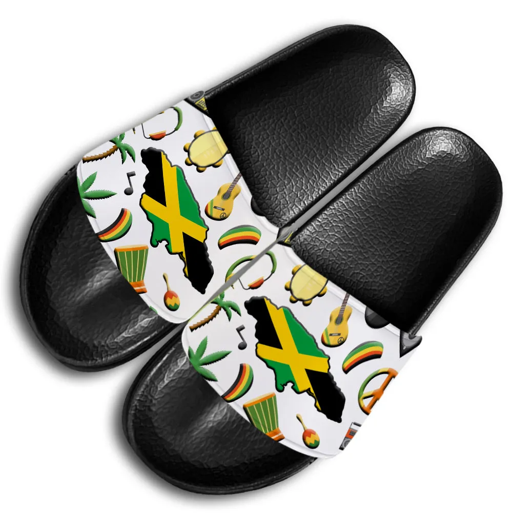 Jamaica Slide Sandals With Jamaican Flag Symbols