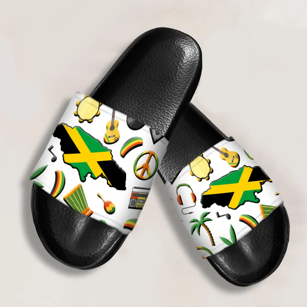 Jamaica Slide Sandals With Jamaican Flag Symbols
