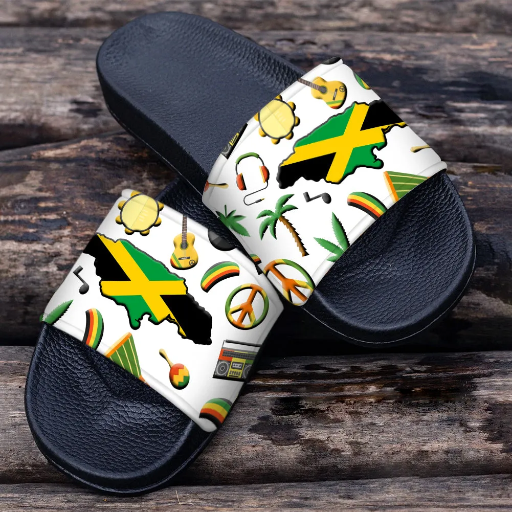 Jamaica Slide Sandals With Jamaican Flag Symbols
