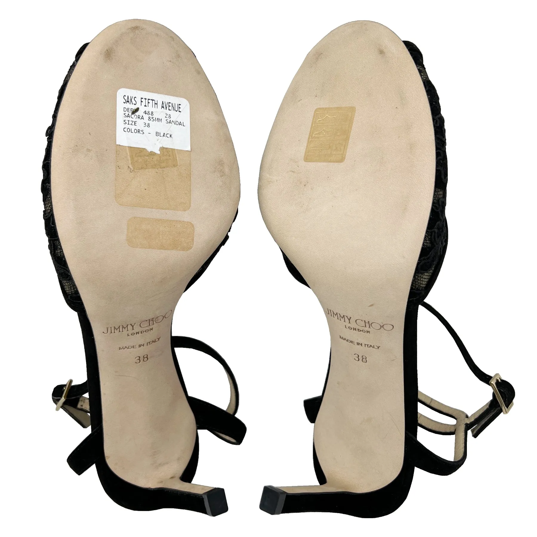 Jimmy Choo Sacora 85 Black Suede and Lace Peep Toe Sandals Size EU 38
