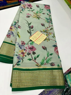 Kalamkari Floral Printed Mysoore Silk Saree