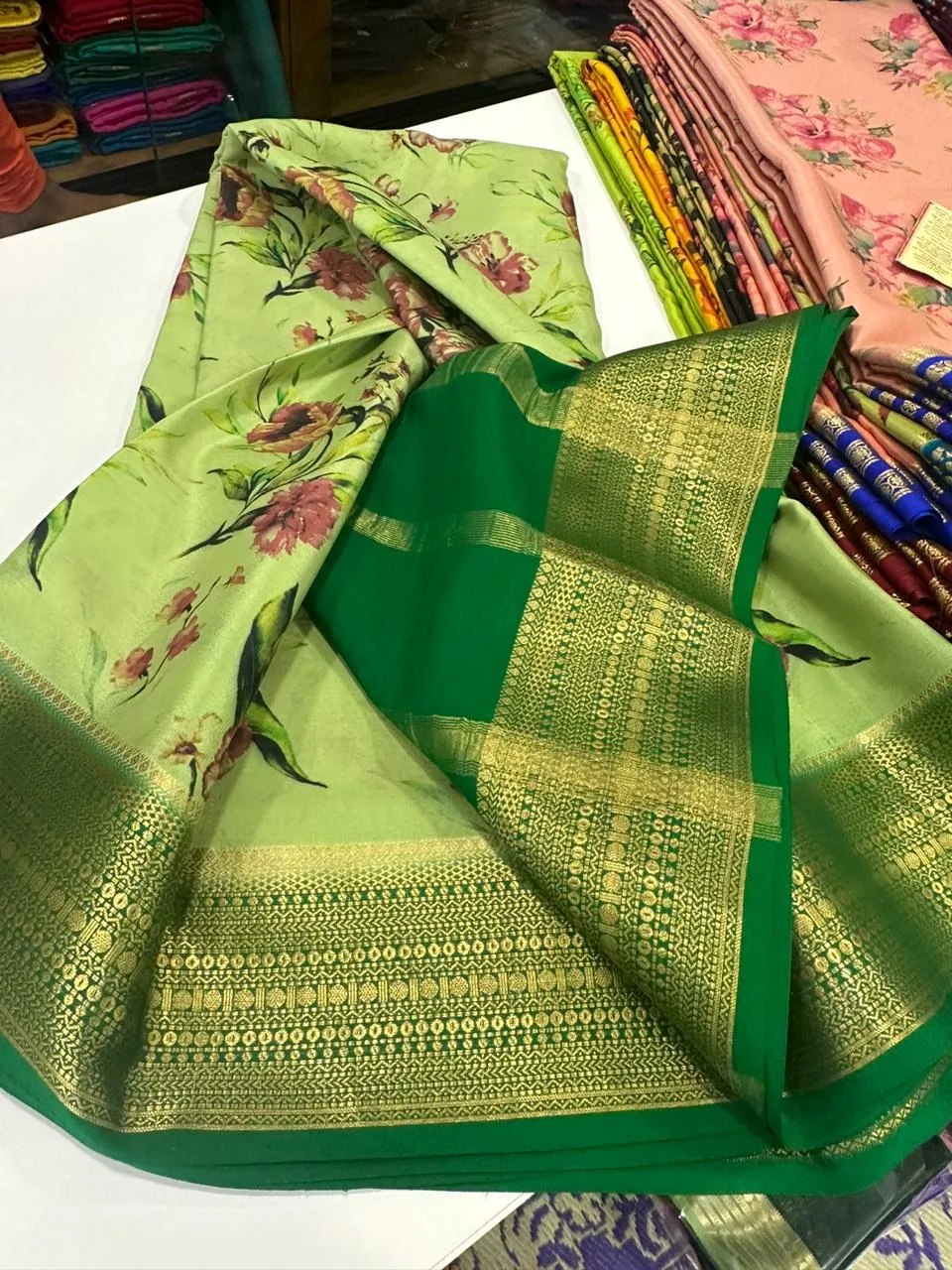 Kalamkari Floral Printed Mysoore Silk Saree