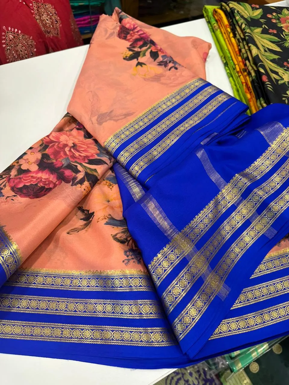 Kalamkari Floral Printed Mysoore Silk Saree