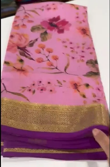 Kalamkari Floral Printed Mysoore Silk Saree