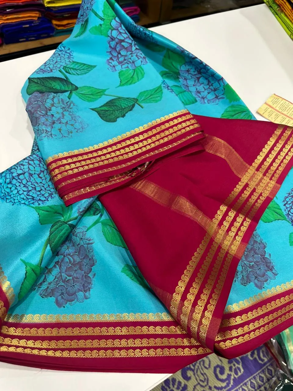 Kalamkari Floral Printed Mysoore Silk Saree