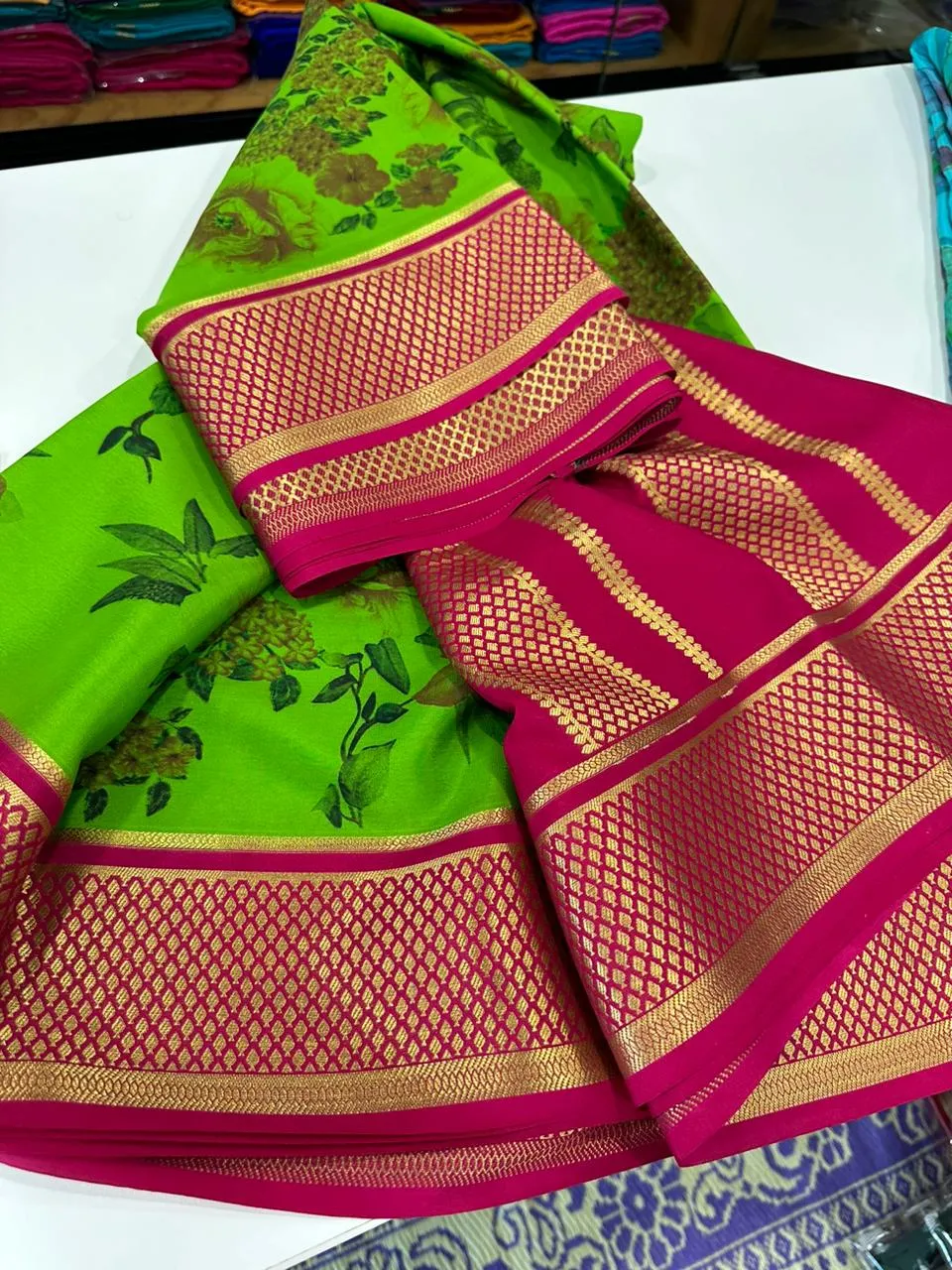 Kalamkari Floral Printed Mysoore Silk Saree