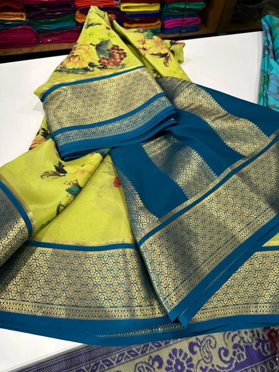 Kalamkari Floral Printed Mysoore Silk Saree