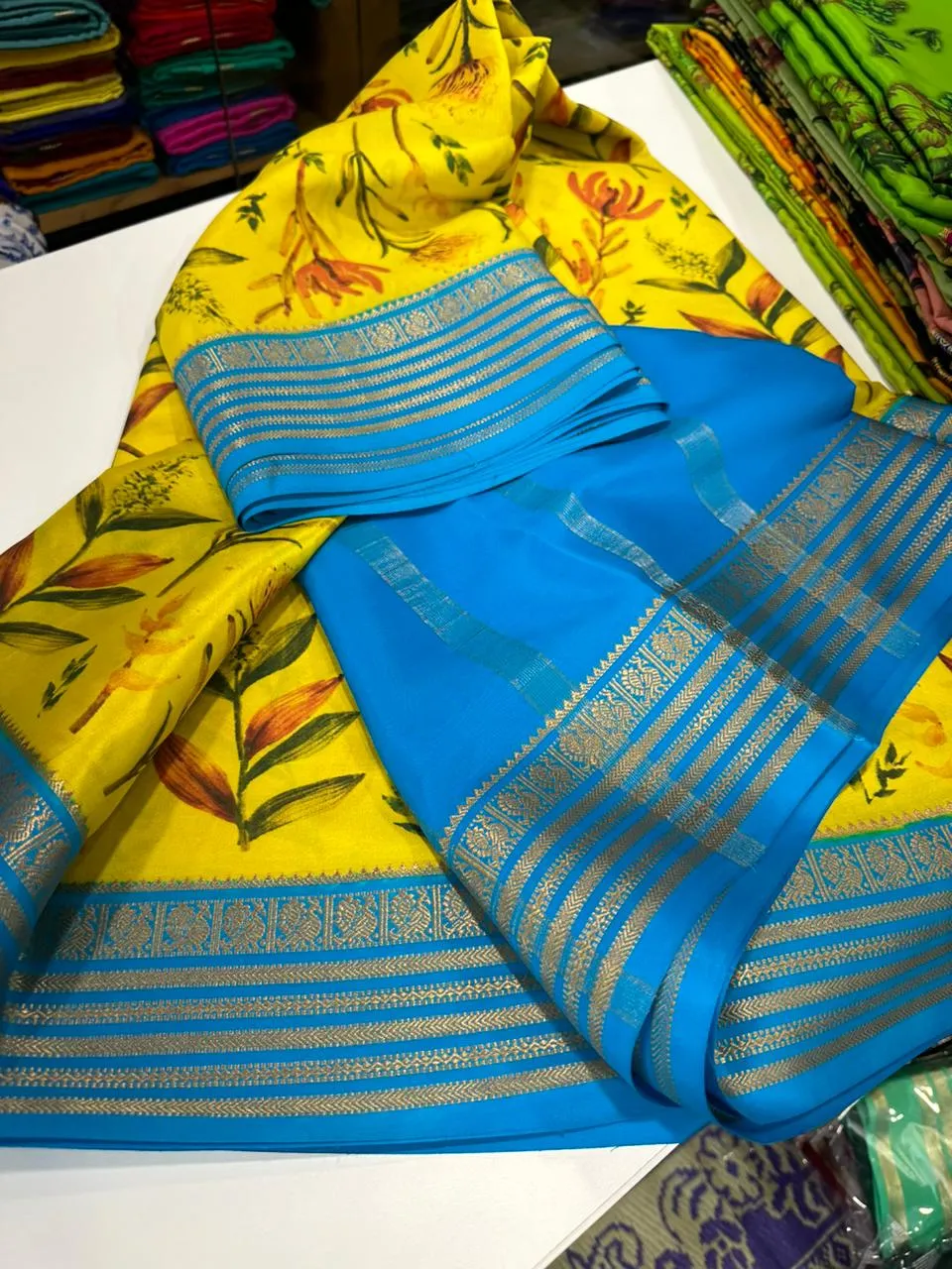 Kalamkari Floral Printed Mysoore Silk Saree