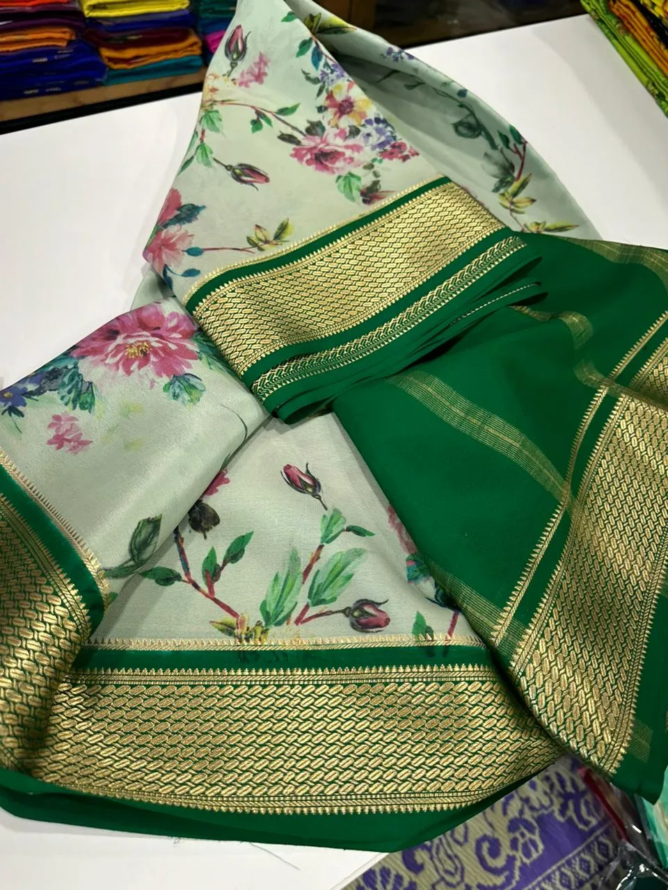 Kalamkari Floral Printed Mysoore Silk Saree