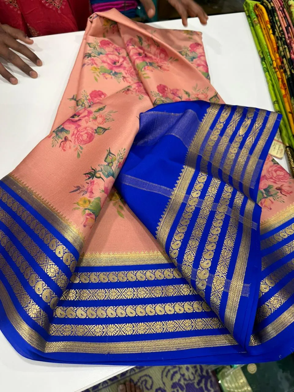 Kalamkari Floral Printed Mysoore Silk Saree