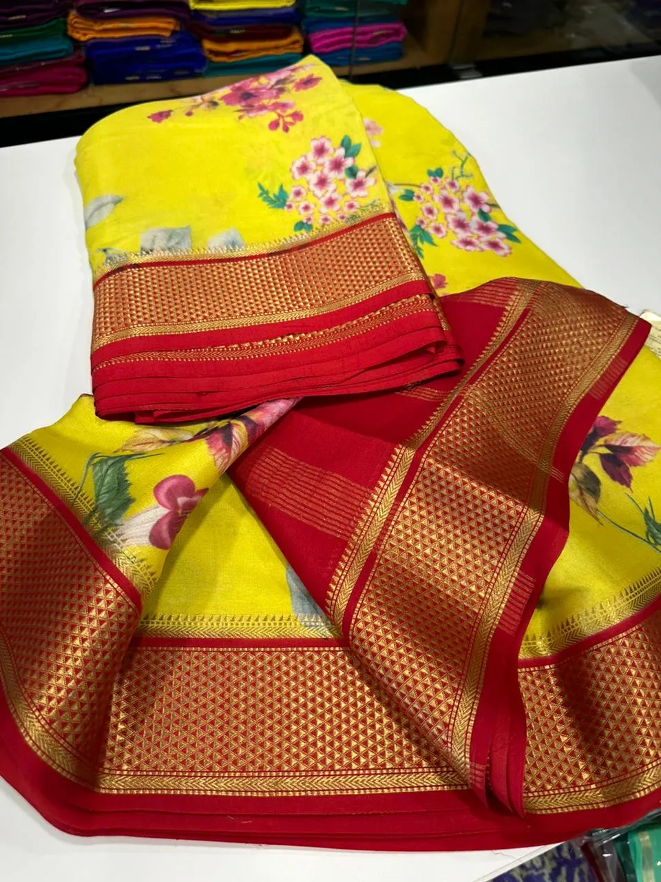 Kalamkari Floral Printed Mysoore Silk Saree